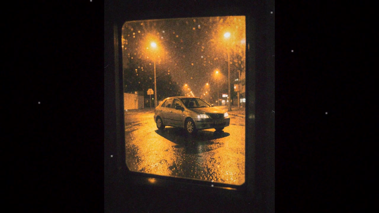 Une voiture sous la pluie la nuit, avec le look Poussière
